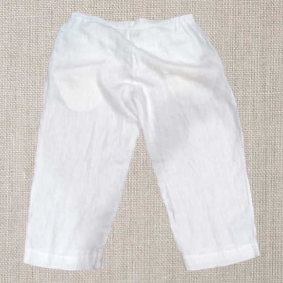 FLAX Linen White Pants Women's Sz M High Waist Elastic Waist Wide Leg Oversized - Picture 3 of 12